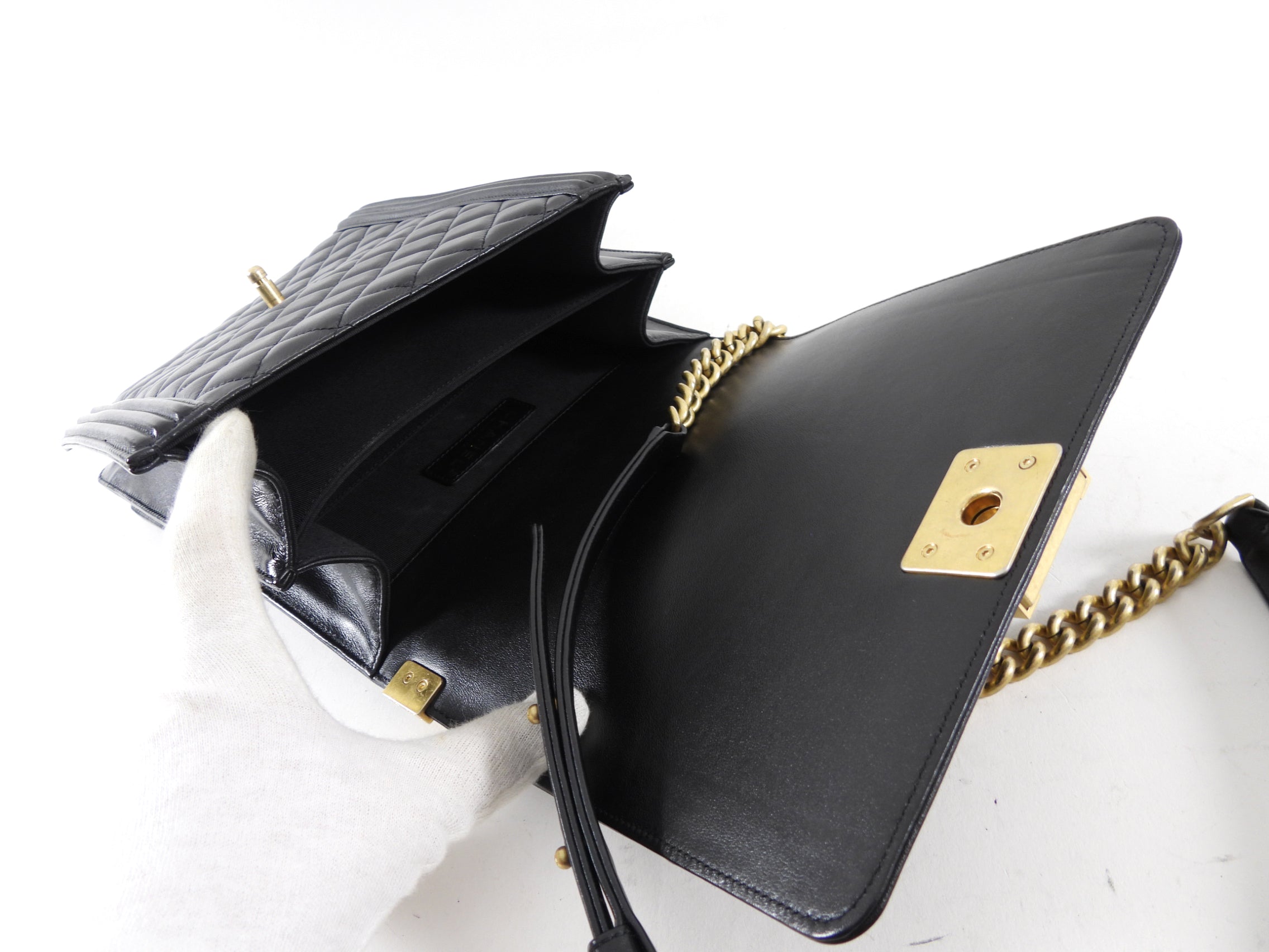 Chanel Black Leather Boy North South Vertical Bag