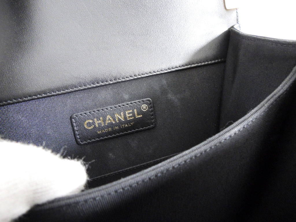 Chanel Black Leather Boy North South Vertical Bag