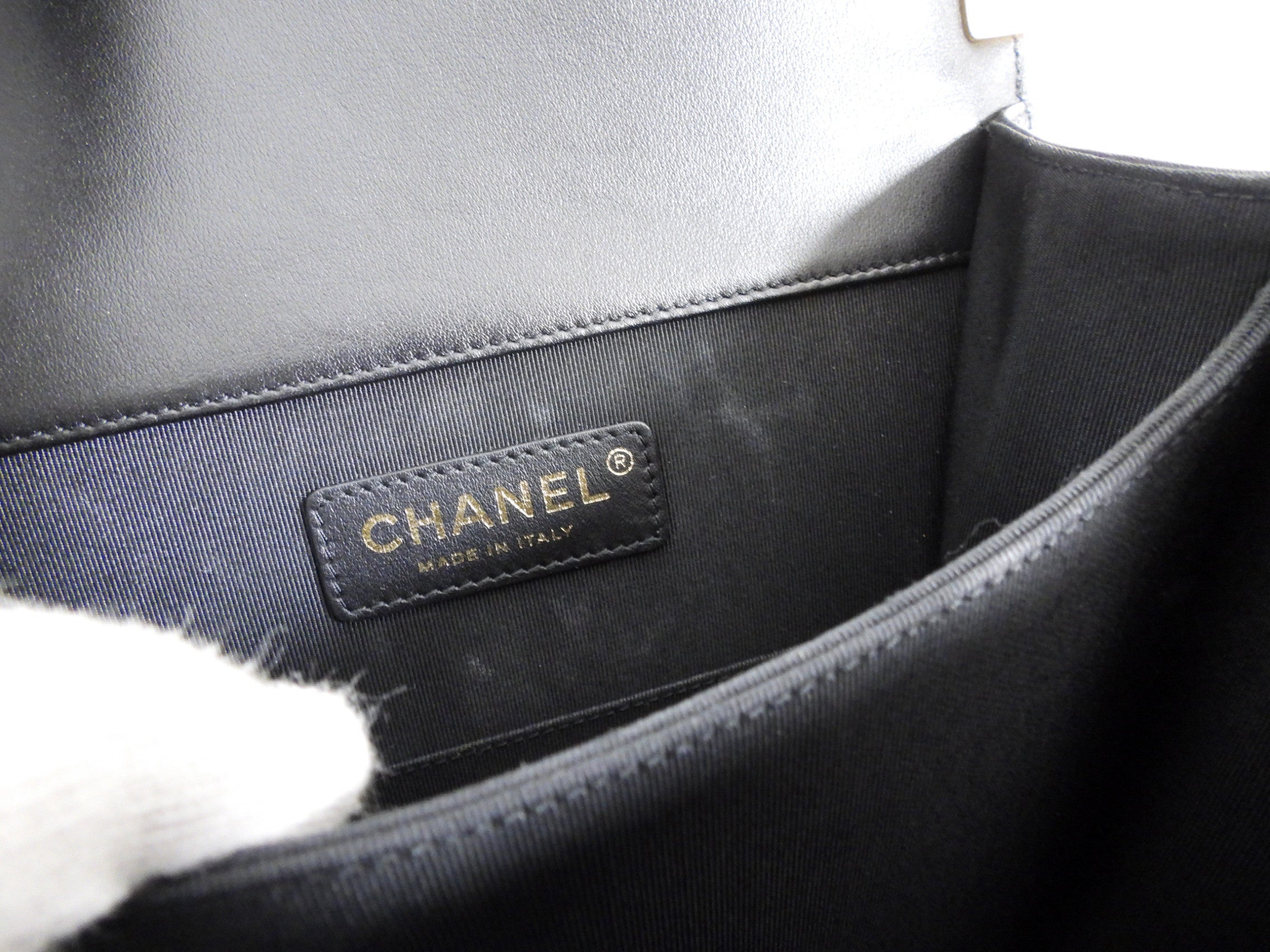 Chanel Black Leather Boy North South Vertical Bag