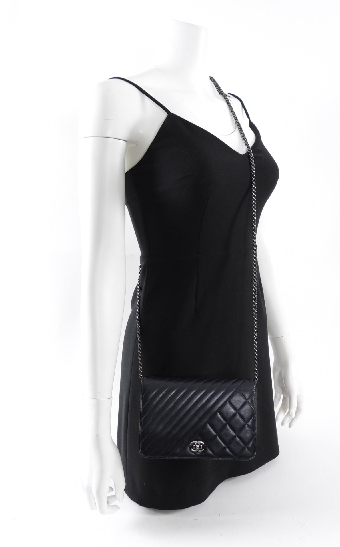 Chanel Coco Boy Black Leather Quilted Wallet on Chain