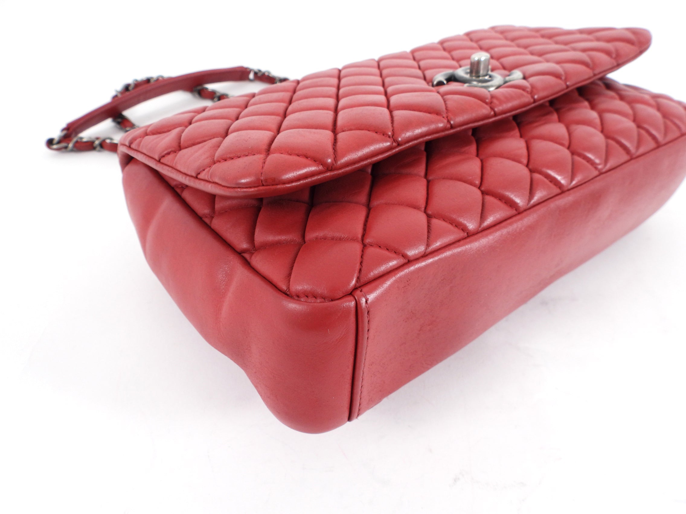 Chanel Red Calfskin Bubble Quilted Medium Single Flap Shoulder Bag