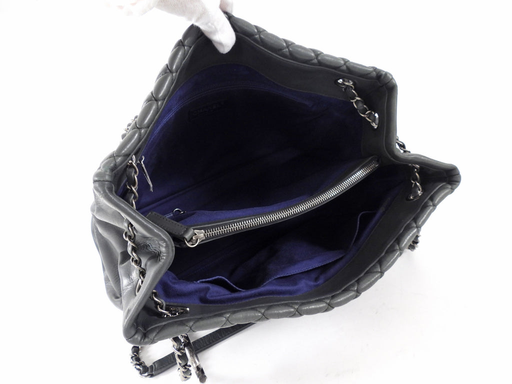 Chanel Black Leather New Bubble Quilt CC Charm Tote Bag