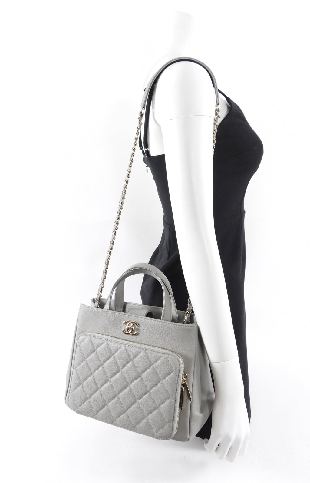 Chanel Light Grey Small Caviar Leather Business Affinity Two-Way Bag