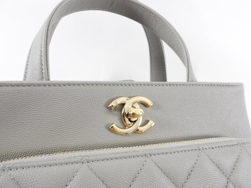 Chanel Light Grey Small Caviar Leather Business Affinity Two-Way Bag