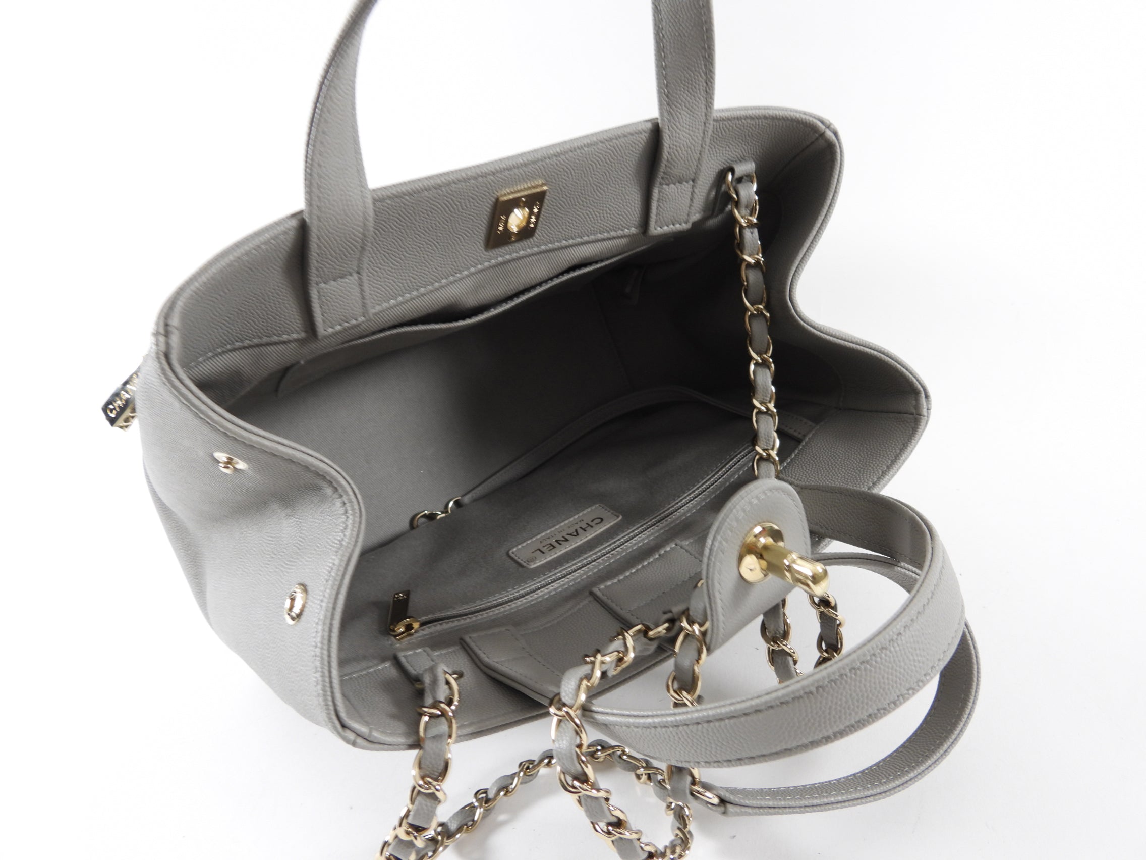 Chanel Light Grey Small Caviar Leather Business Affinity Two-Way Bag