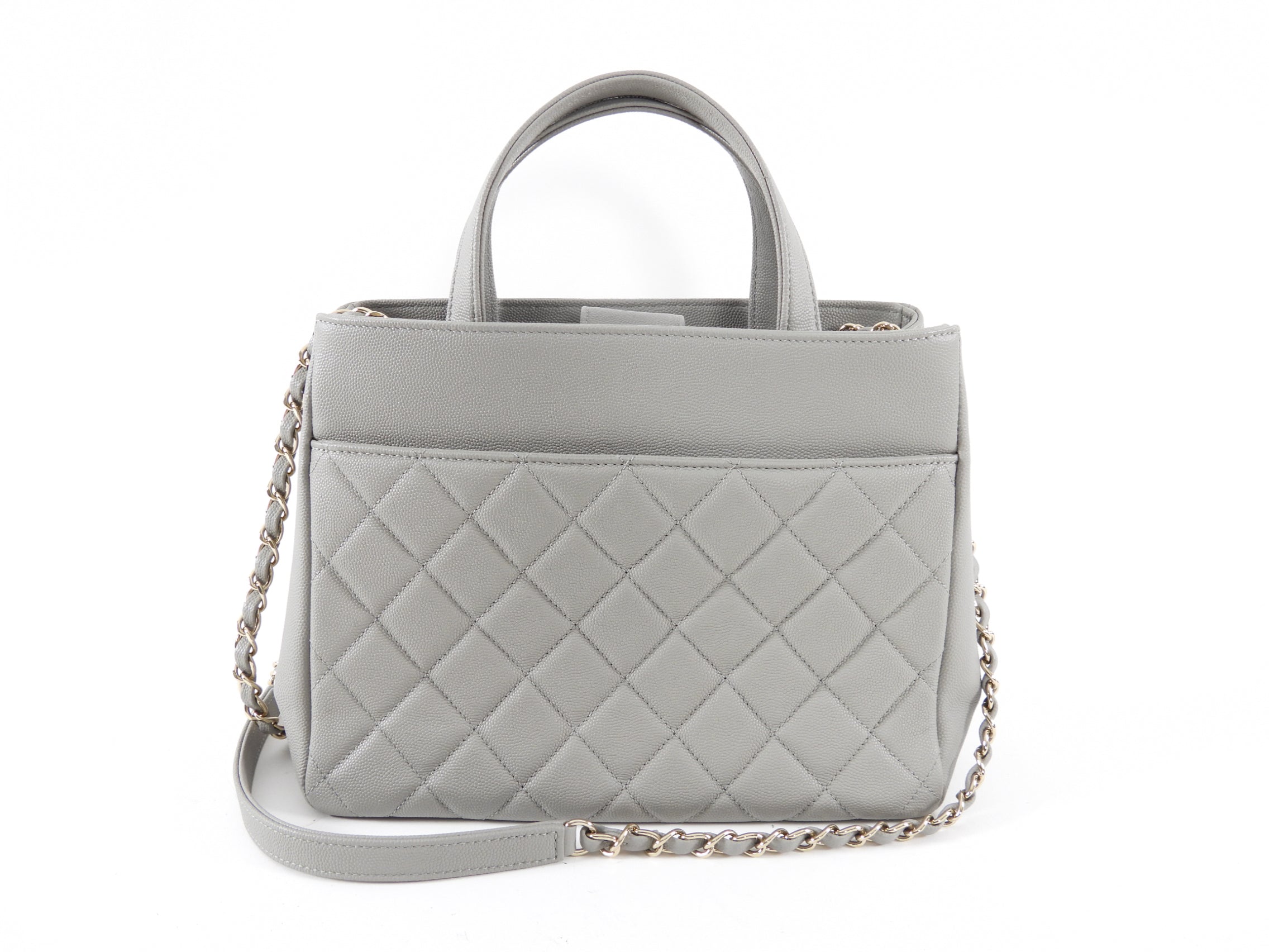 Chanel Light Grey Small Caviar Leather Business Affinity Two-Way Bag