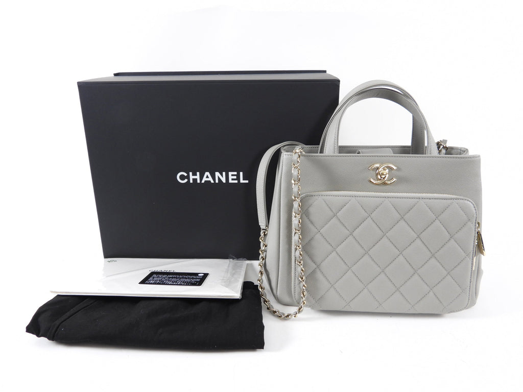 Chanel Light Grey Small Caviar Leather Business Affinity Two-Way Bag