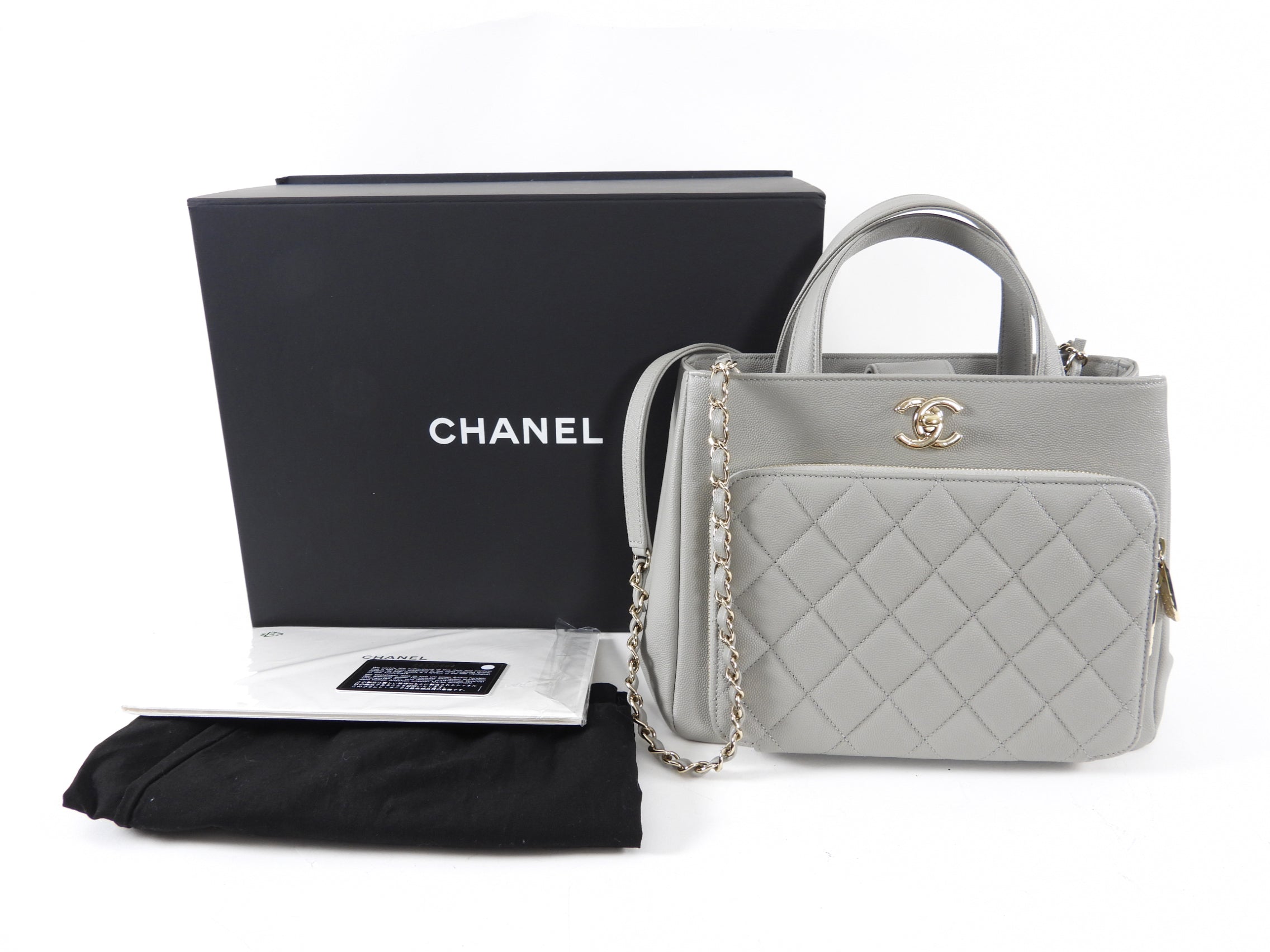 Chanel Light Grey Small Caviar Leather Business Affinity Two-Way Bag