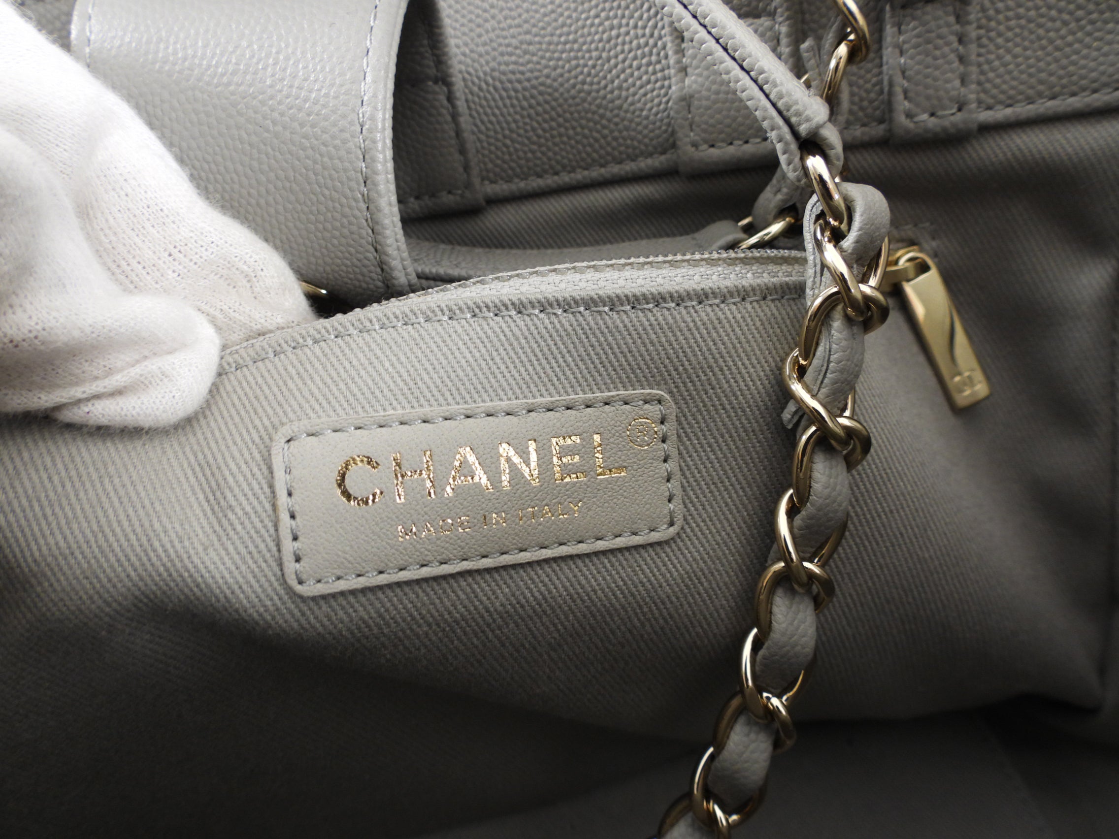 Chanel Light Grey Small Caviar Leather Business Affinity Two-Way Bag