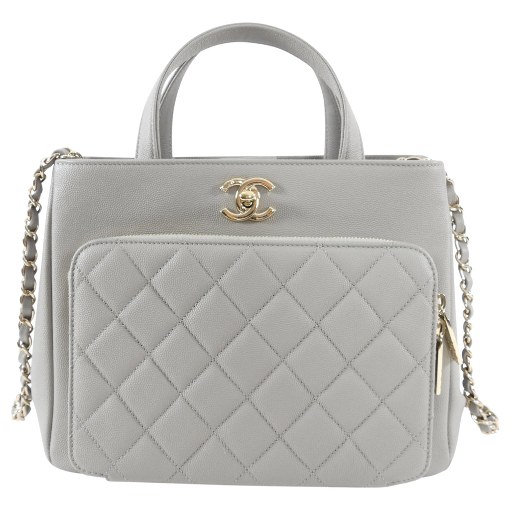 Chanel Light Grey Small Caviar Leather Business Affinity Two-Way Bag