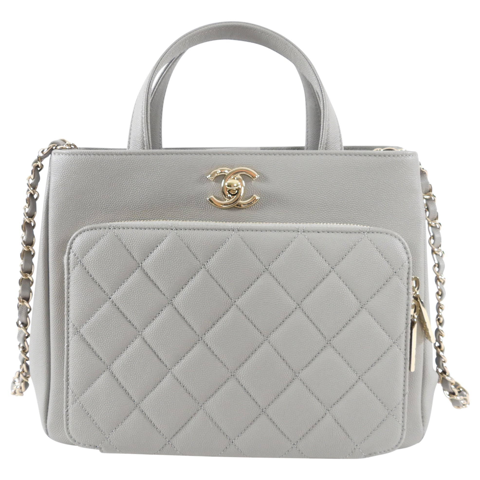 Chanel Light Grey Small Caviar Leather Business Affinity Two-Way Bag