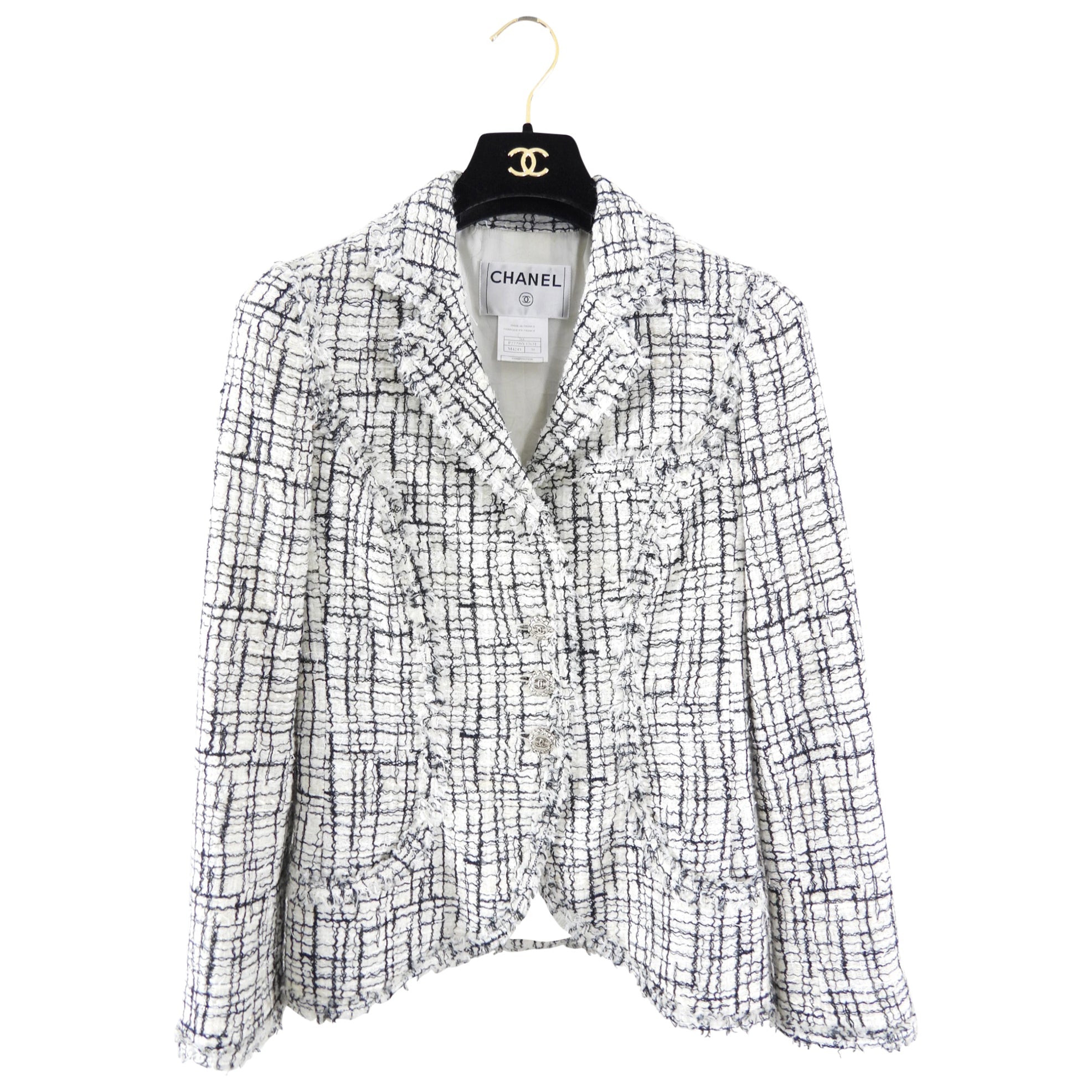 Chanel 06C Black and white Tweed Jacket with Silver Buttons - FR38 / 6