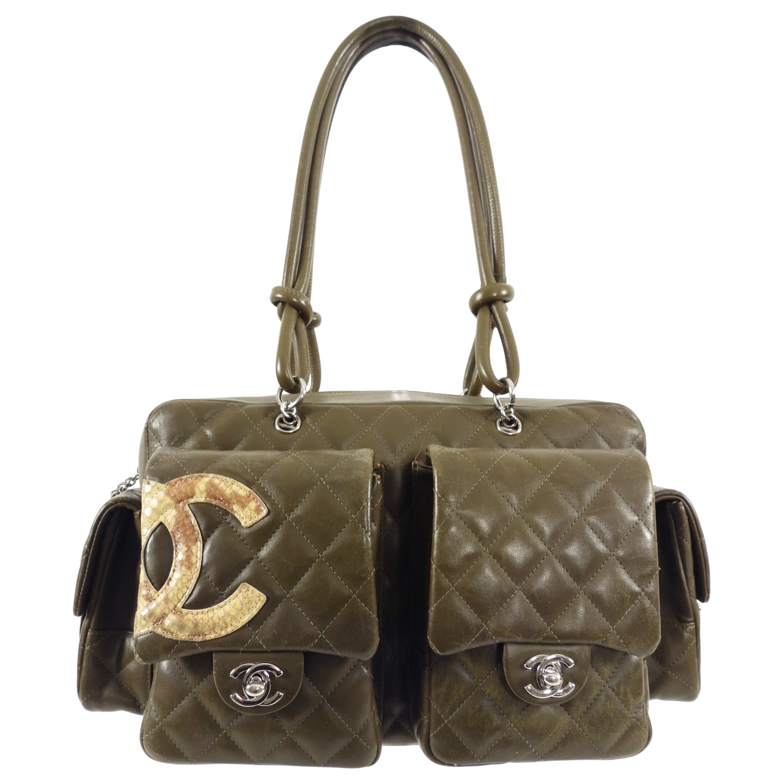 Chanel Olive Green Cambon Reporter Quilted Shoulder Bag