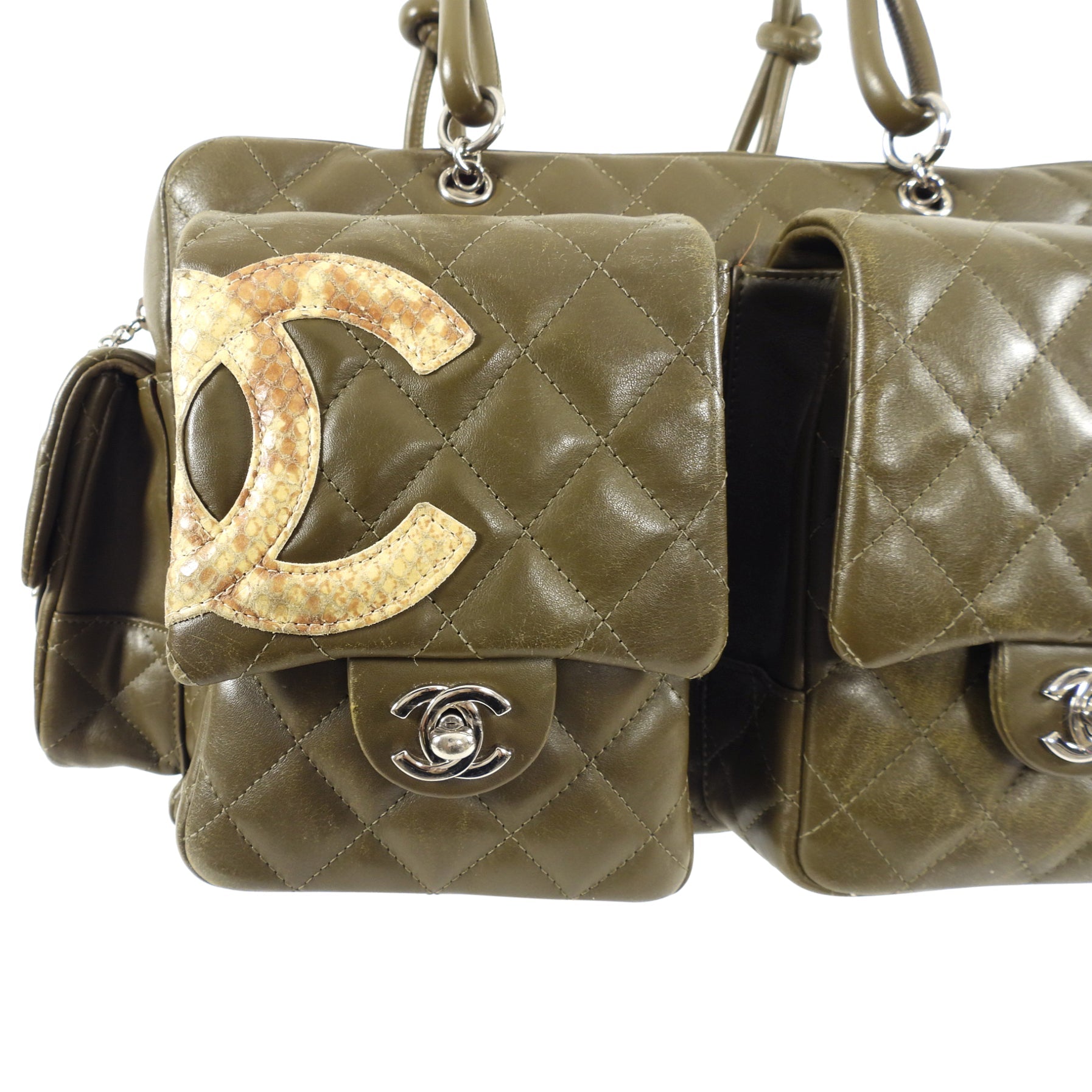 Chanel Olive Green Cambon Reporter Quilted Shoulder Bag