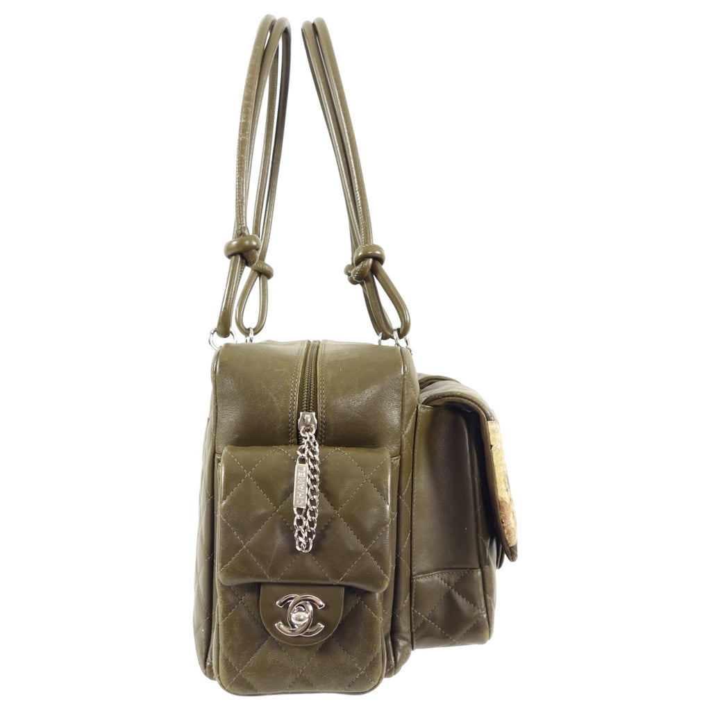 Chanel Olive Green Cambon Reporter Quilted Shoulder Bag