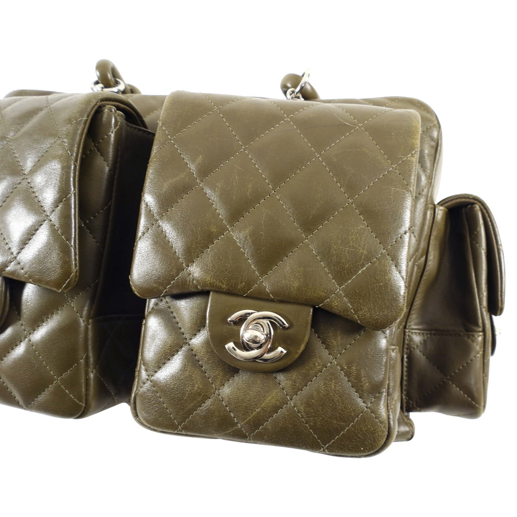 Chanel Olive Green Cambon Reporter Quilted Shoulder Bag