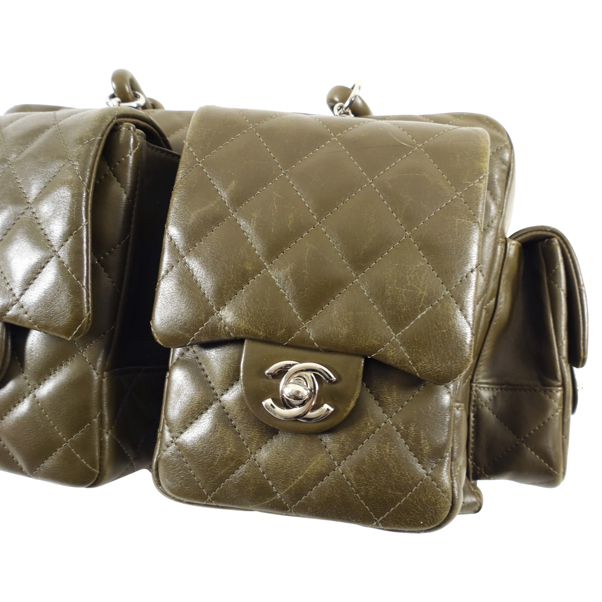 Chanel Olive Green Cambon Reporter Quilted Shoulder Bag