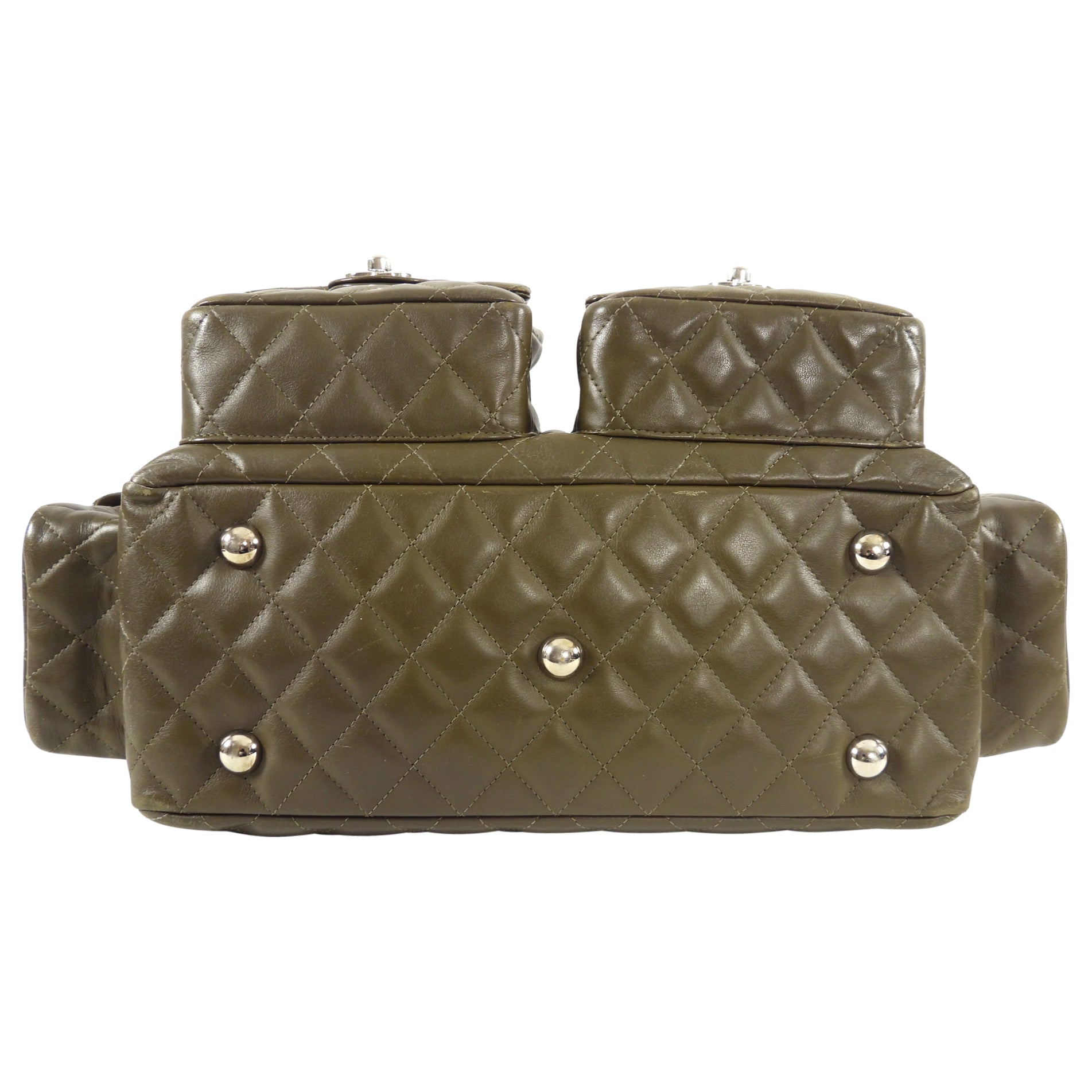 Chanel Olive Green Cambon Reporter Quilted Shoulder Bag