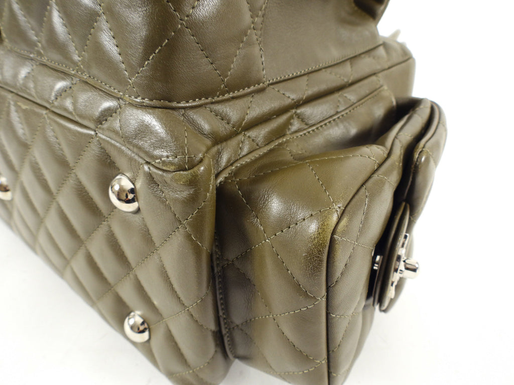 Chanel Olive Green Cambon Reporter Quilted Shoulder Bag