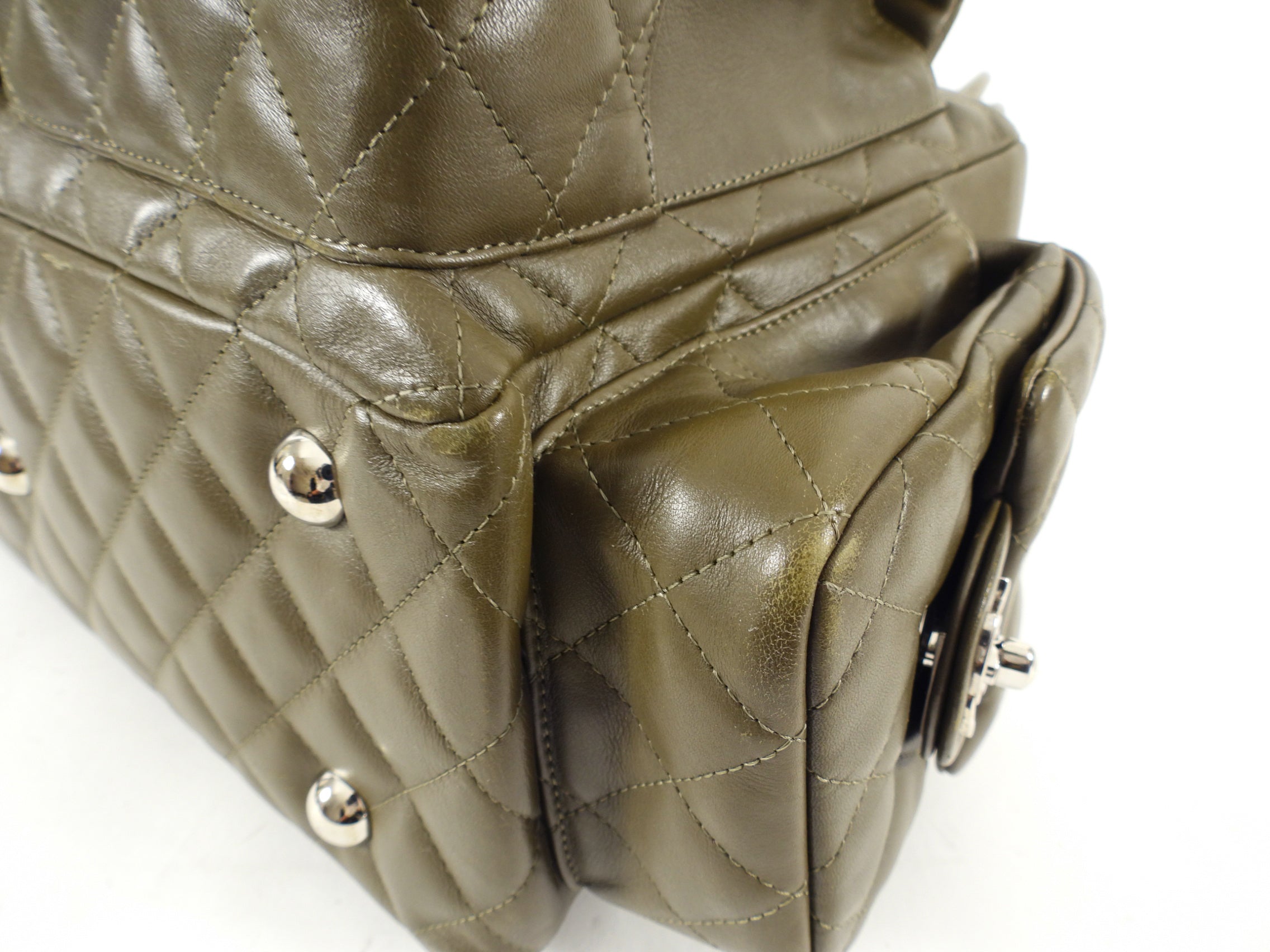 Chanel Olive Green Cambon Reporter Quilted Shoulder Bag