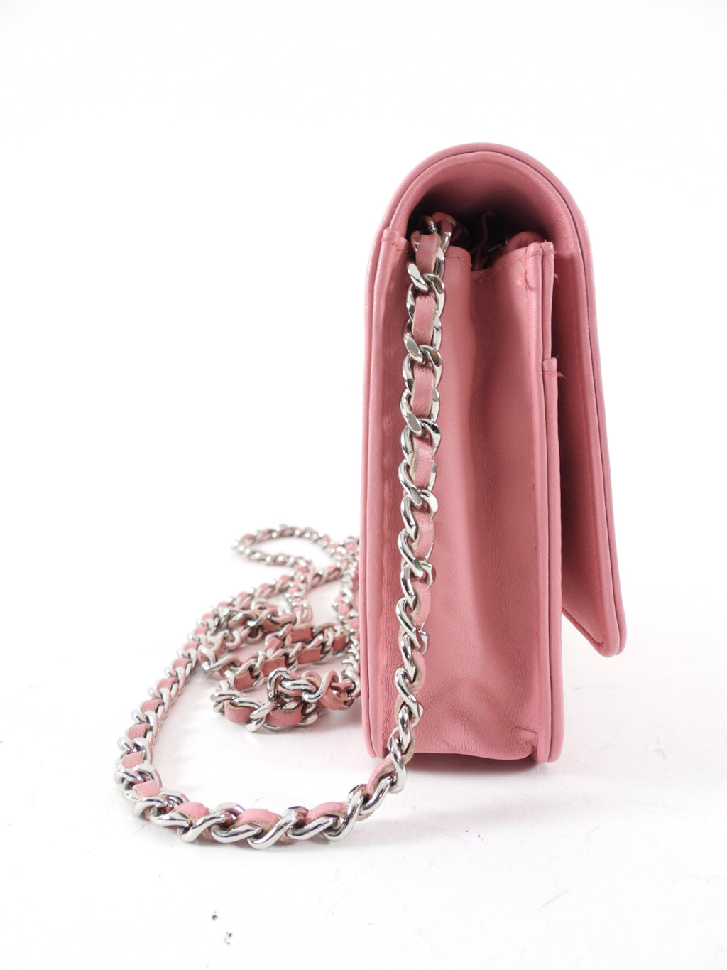 Chanel Light Pink Camelia Embossed Classic Wallet on Chain Bag