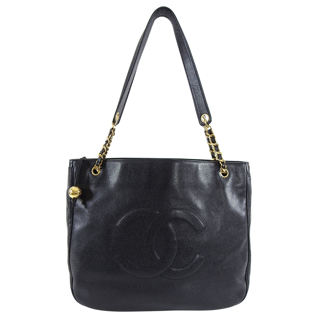 Chanel Vintage 1994 Large Caviar Leather CC Chain Tote Bag