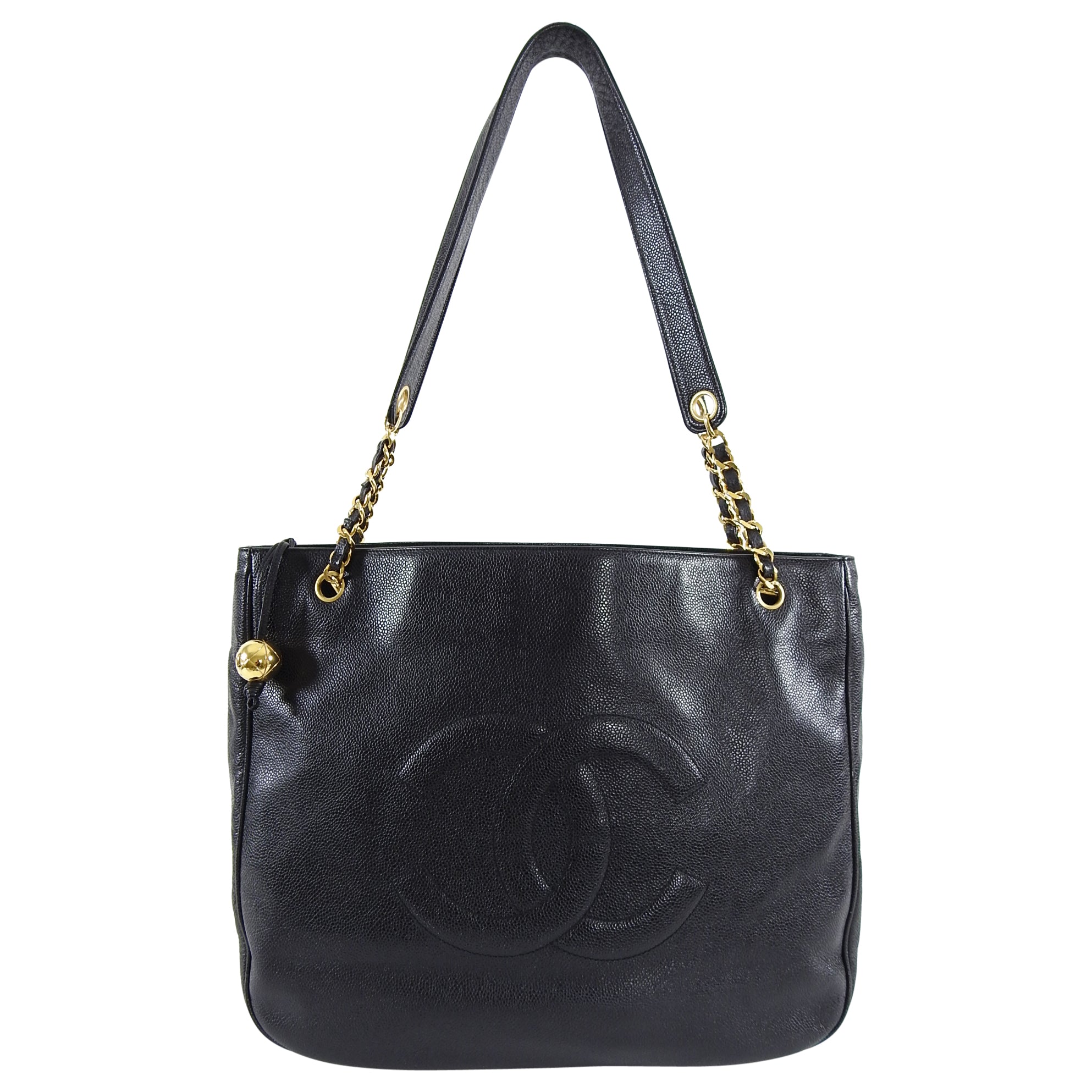Chanel Vintage 1994 Large Caviar Leather CC Chain Tote Bag