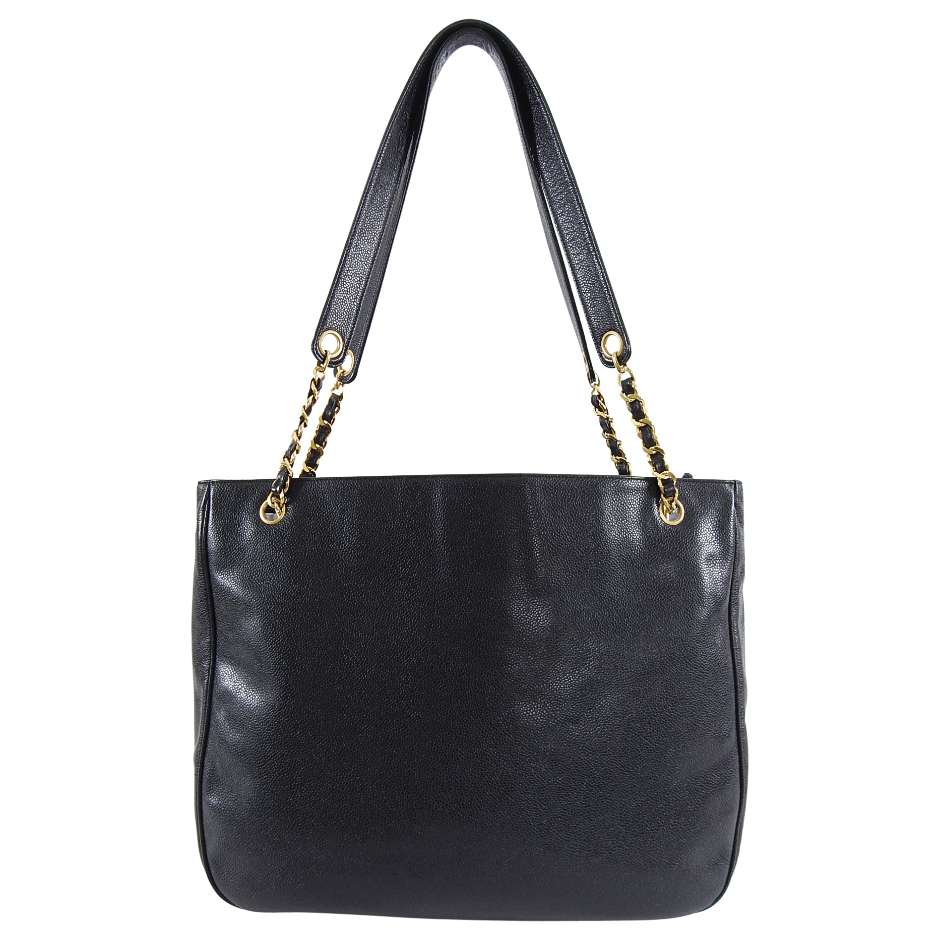 Chanel Vintage 1994 Large Caviar Leather CC Chain Tote Bag