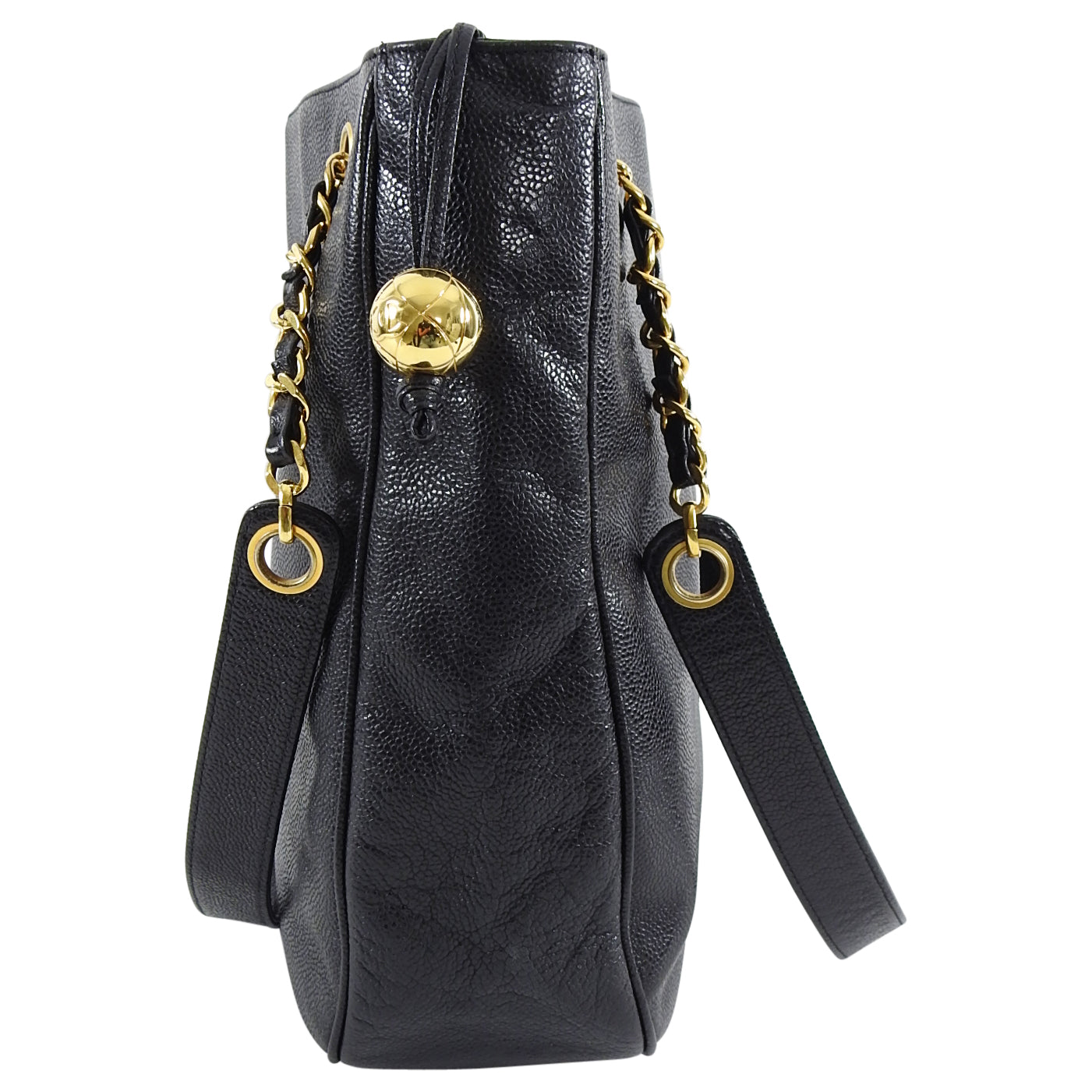 Chanel Vintage 1994 Large Caviar Leather CC Chain Tote Bag