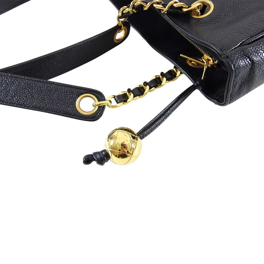 Chanel Vintage 1994 Large Caviar Leather CC Chain Tote Bag