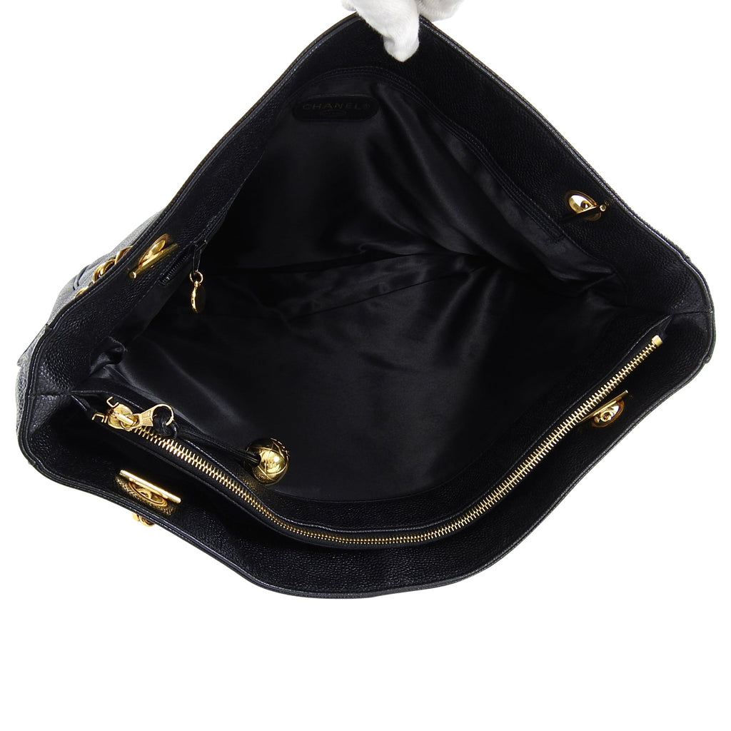 Chanel Vintage 1994 Large Caviar Leather CC Chain Tote Bag