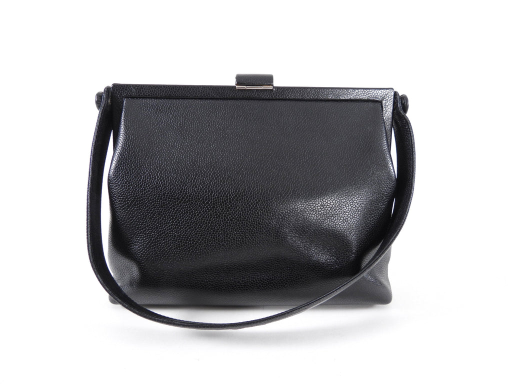 Chanel 1997 Vintage Black Caviar Frame Top Handle Bag