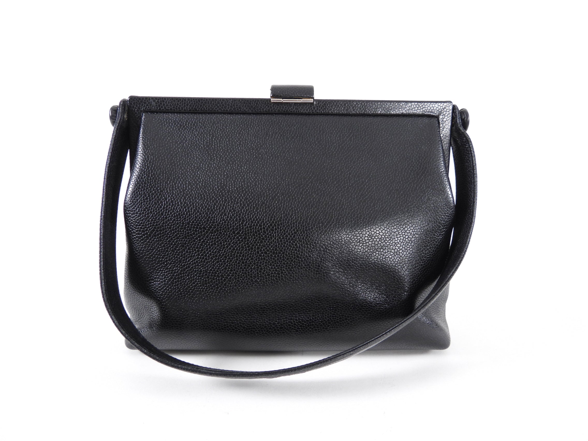 Chanel 1997 Vintage Black Caviar Frame Top Handle Bag