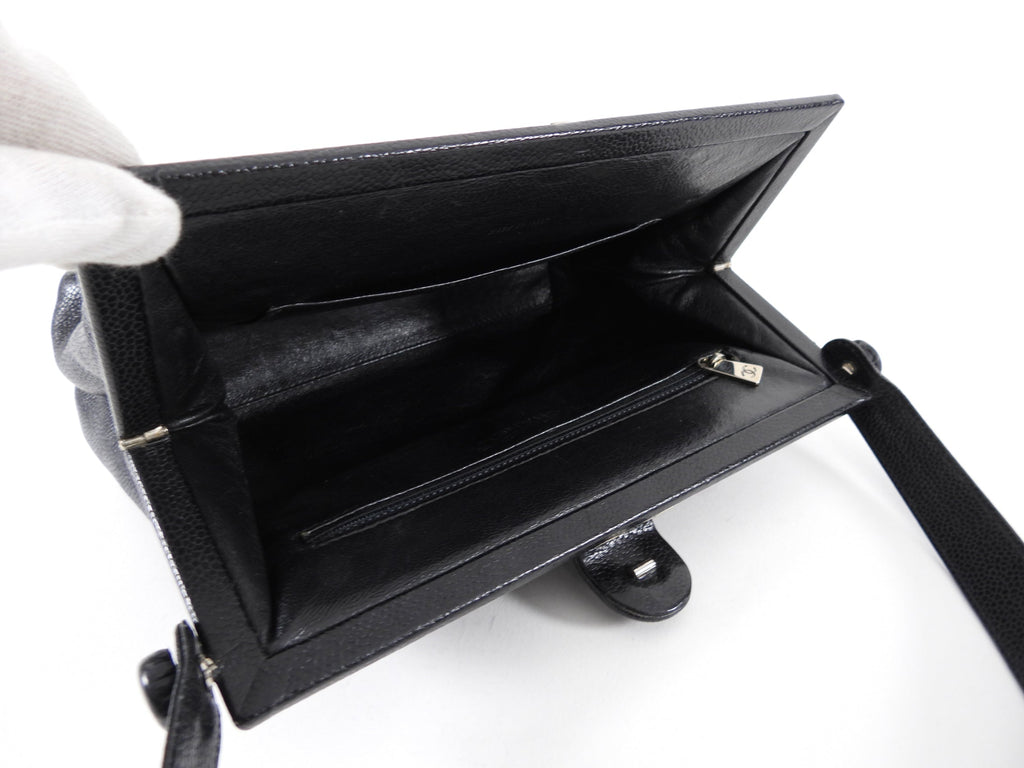 Chanel 1997 Vintage Black Caviar Frame Top Handle Bag