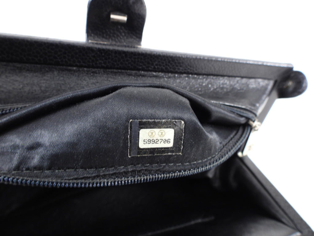 Chanel 1997 Vintage Black Caviar Frame Top Handle Bag
