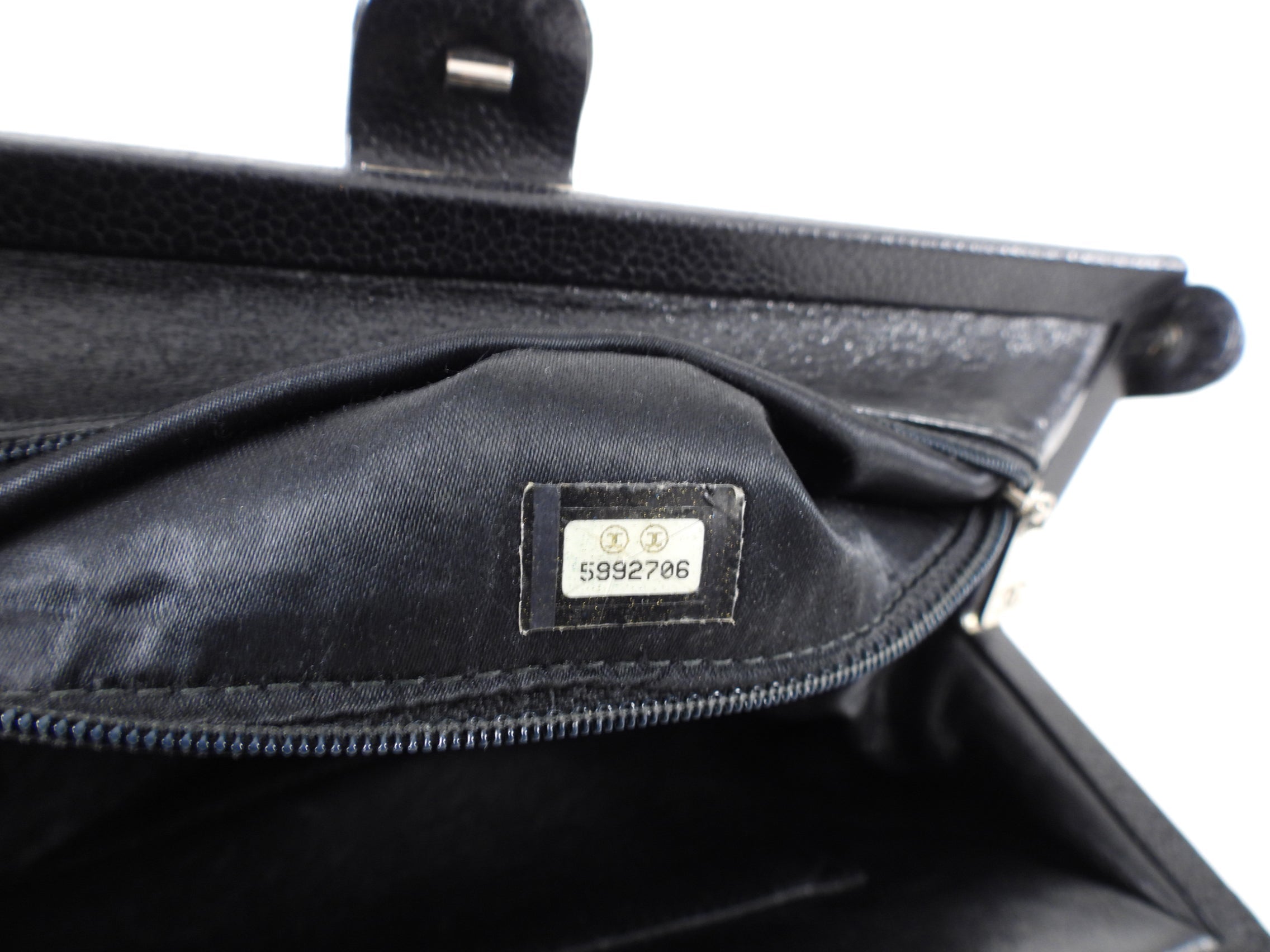 Chanel 1997 Vintage Black Caviar Frame Top Handle Bag
