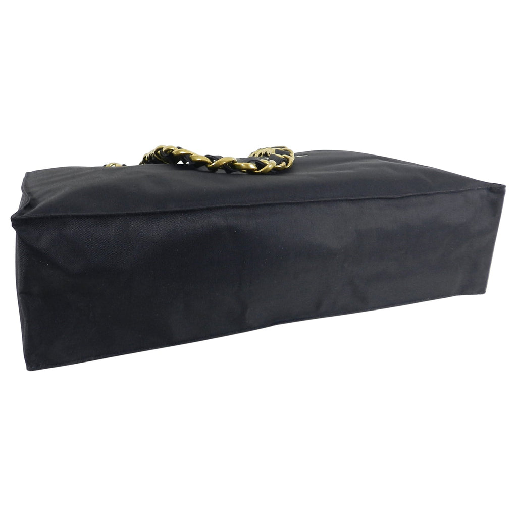 Chanel Vintage 1991 Black Nylon CC Logo Tote Bag with Gold Chain Straps