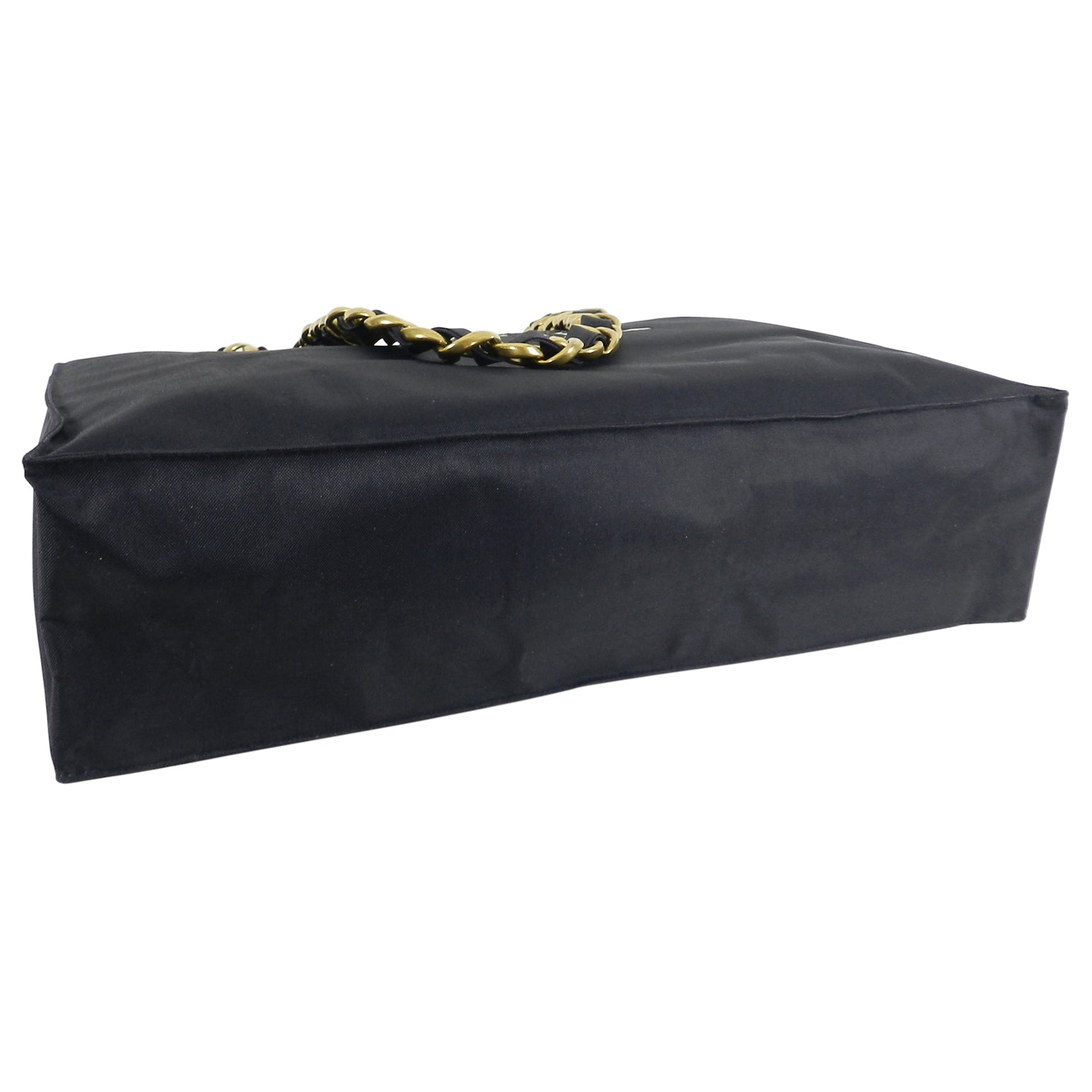 Chanel Vintage 1991 Black Nylon CC Logo Tote Bag with Gold Chain Straps
