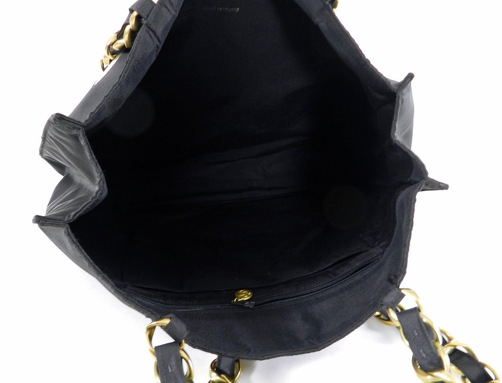 Chanel Vintage 1991 Black Nylon CC Logo Tote Bag with Gold Chain Straps
