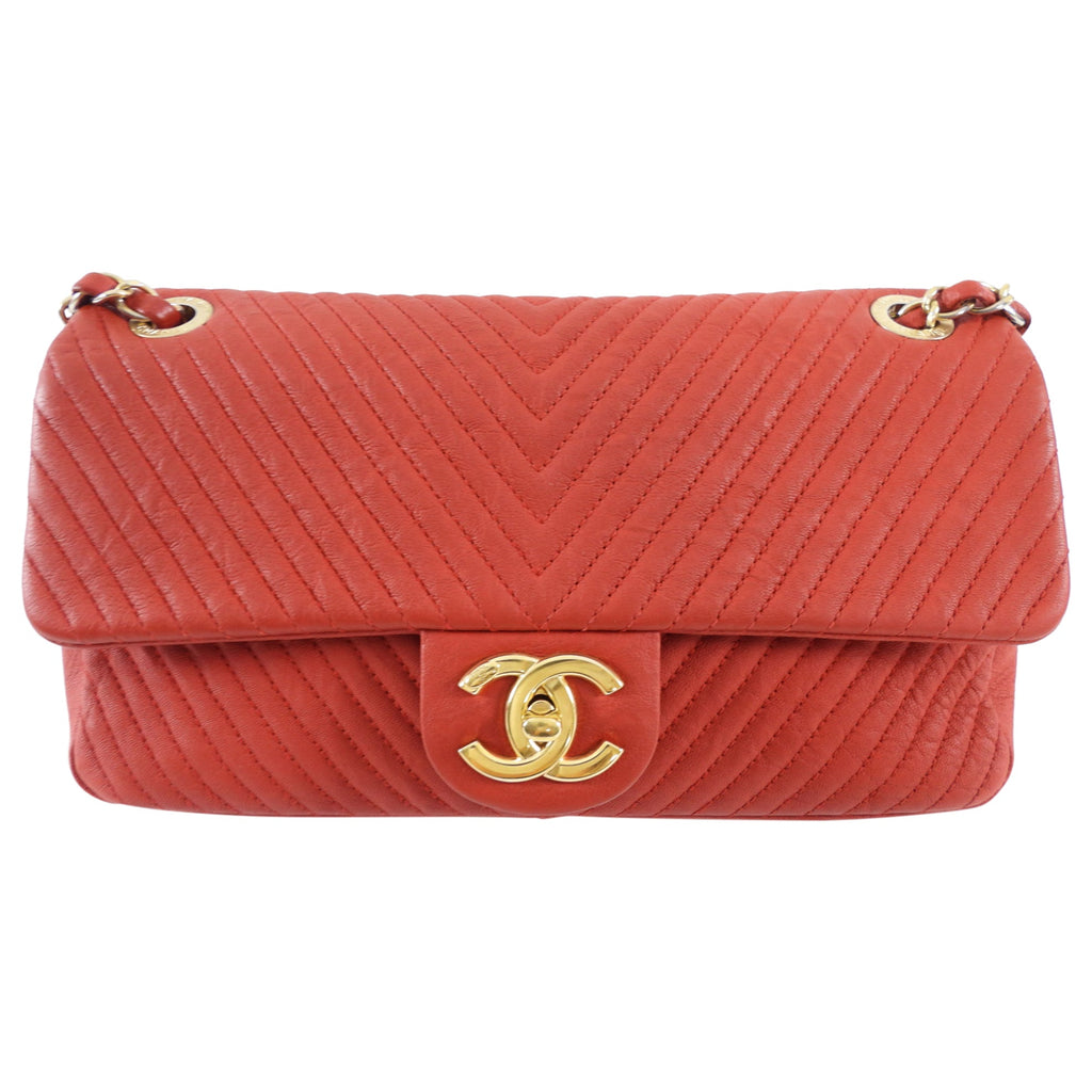 Chanel Surpique Chevron Red Quilted Small Flap Bag