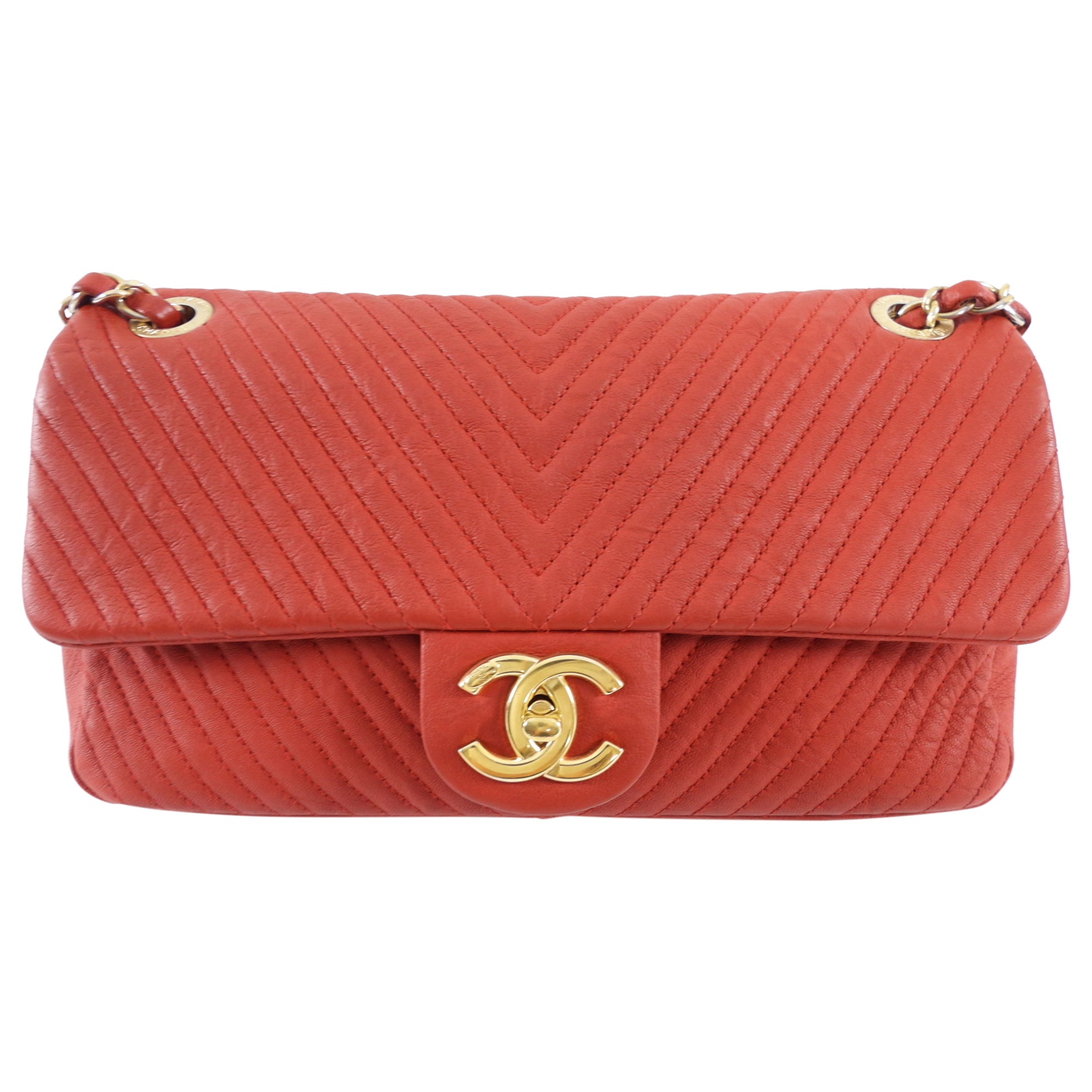 Chanel Surpique Chevron Red Quilted Small Flap Bag