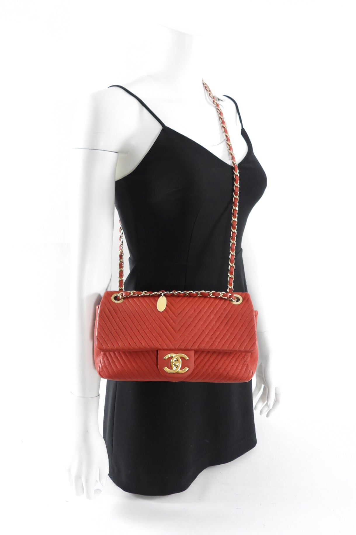 Chanel Surpique Chevron Red Quilted Small Flap Bag