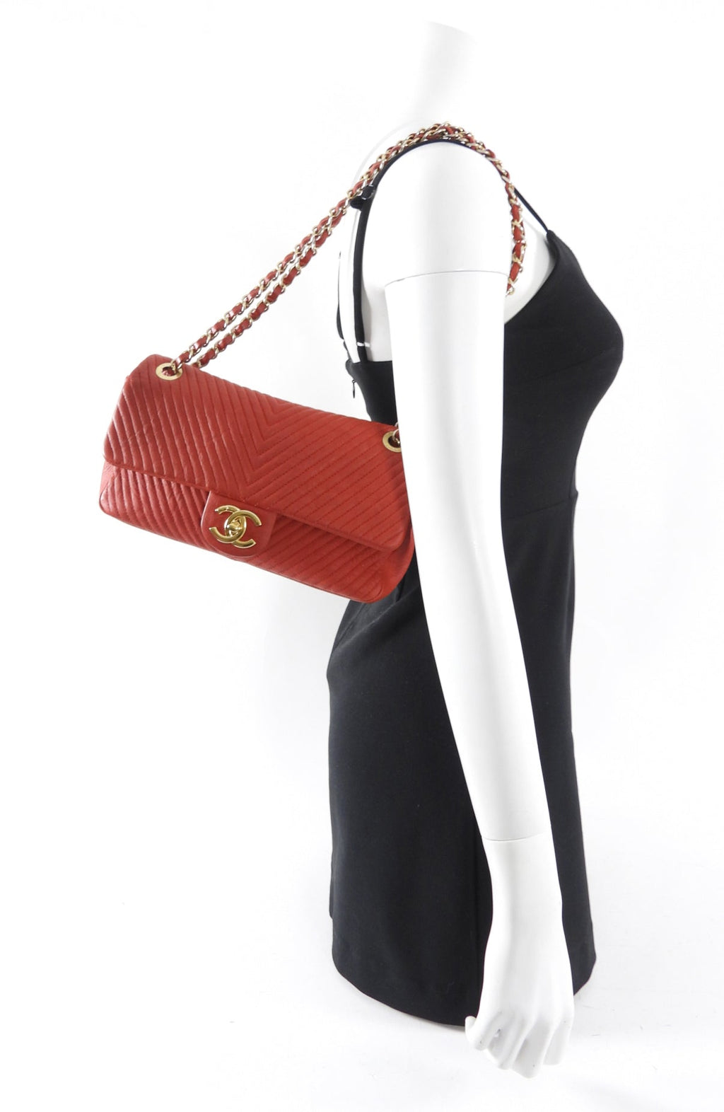 Chanel Surpique Chevron Red Quilted Small Flap Bag