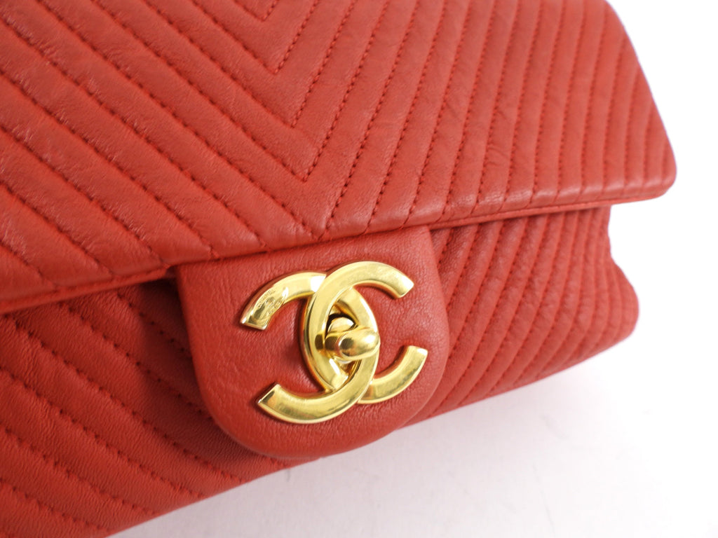 Chanel Surpique Chevron Red Quilted Small Flap Bag