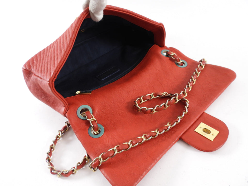 Chanel Surpique Chevron Red Quilted Small Flap Bag