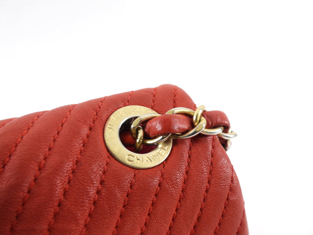 Chanel Surpique Chevron Red Quilted Small Flap Bag
