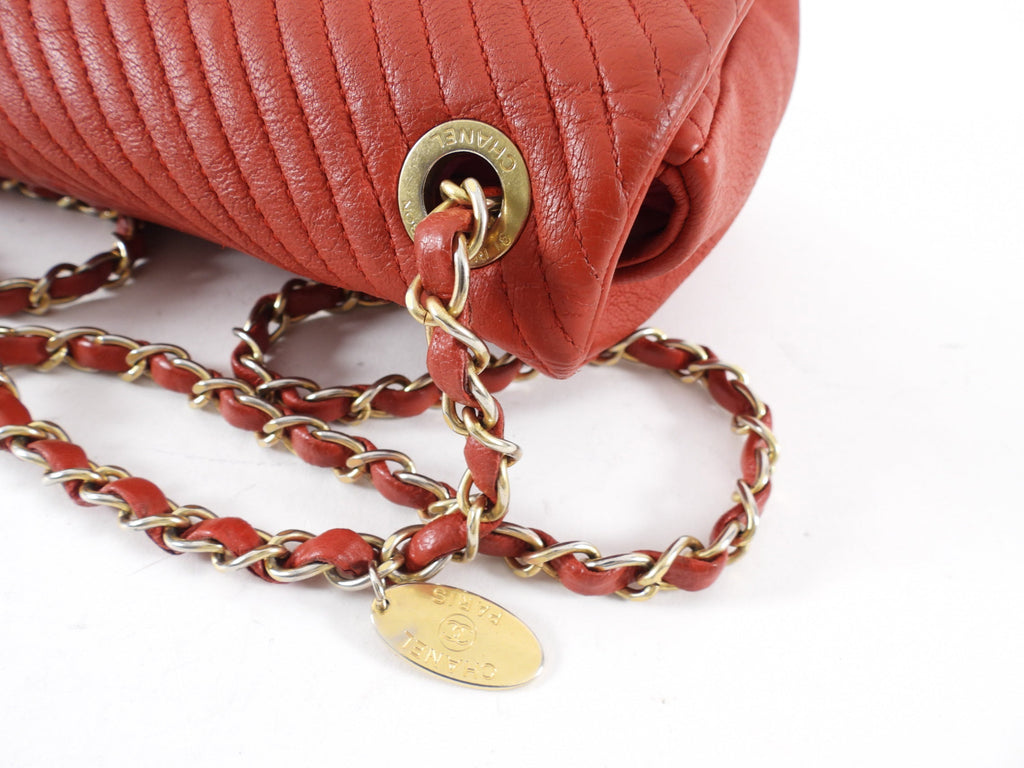 Chanel Surpique Chevron Red Quilted Small Flap Bag