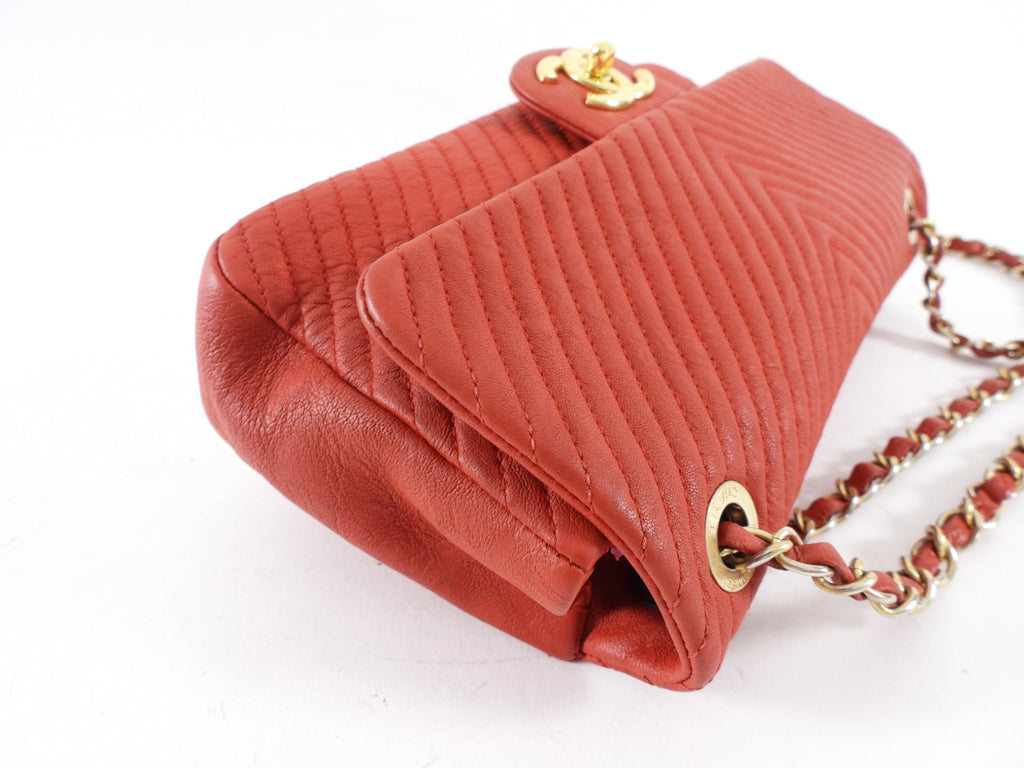 Chanel Surpique Chevron Red Quilted Small Flap Bag