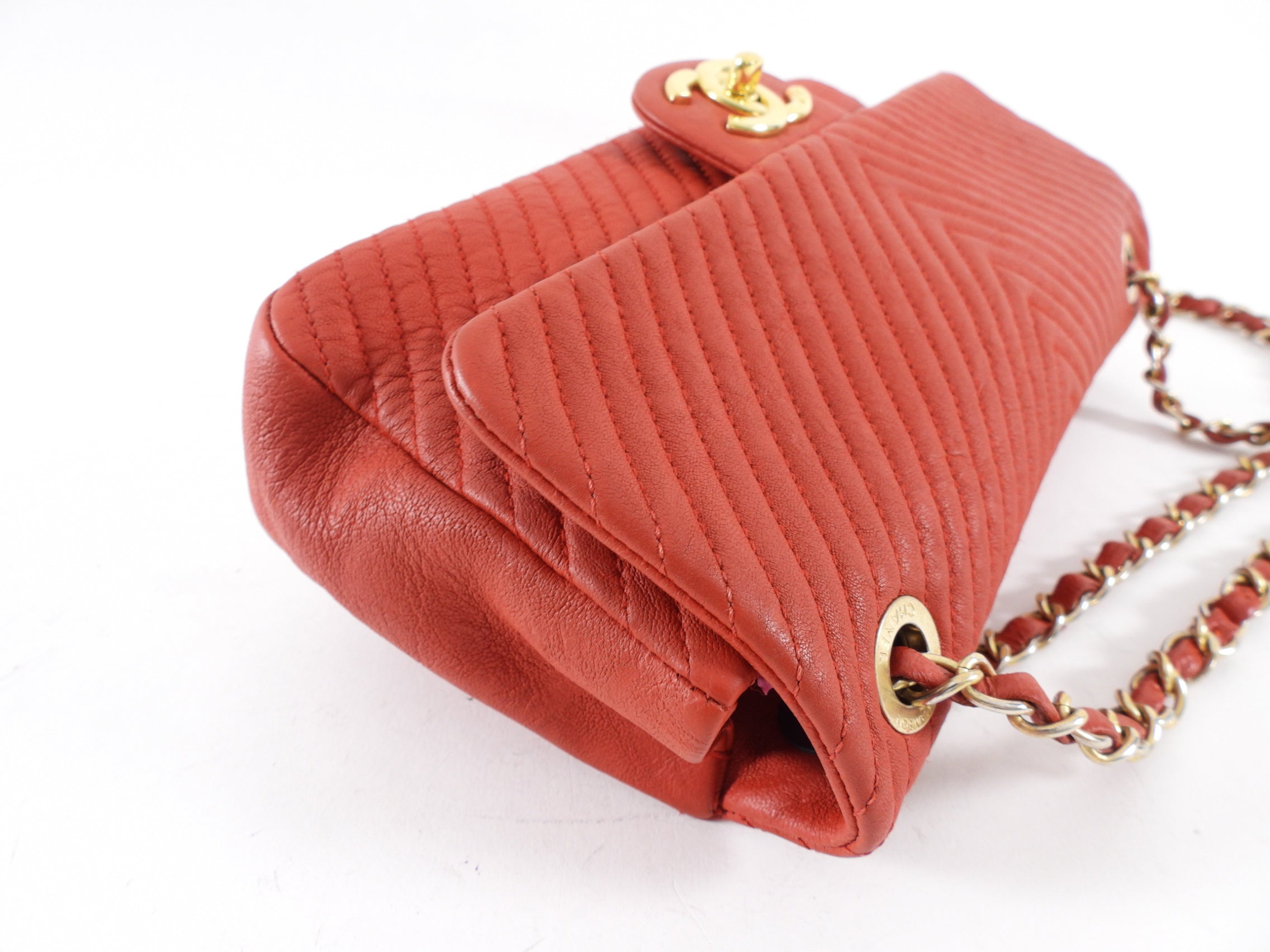Chanel Surpique Chevron Red Quilted Small Flap Bag