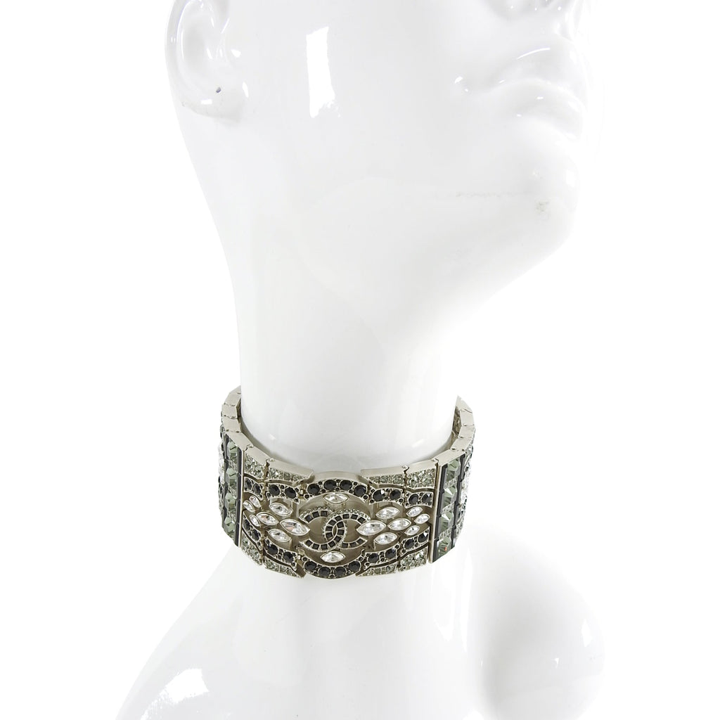 Chanel 15K Crystal CC Art Deco Style Runway Choker Necklace